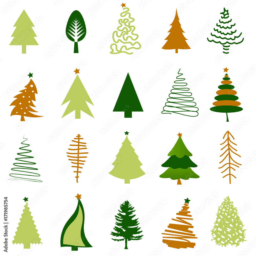 Canvas Prints Christmas tree icon set