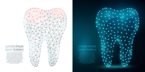 Polygonal tooth abstract image. Low poly wireframe