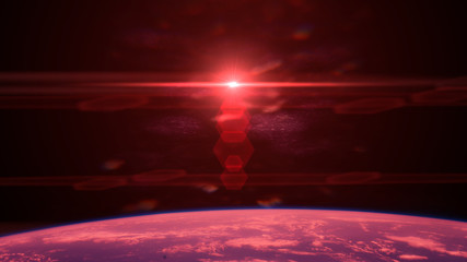 Fototapeta na wymiar planet Earth lit by a bright red star