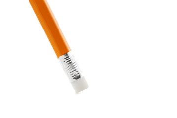 Yellow pencil with eraser on a white background