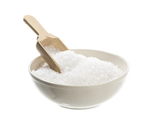Wooden Spoon in Salt Bowl Isolated