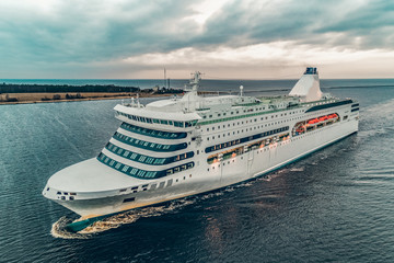 White cruise liner aerial view