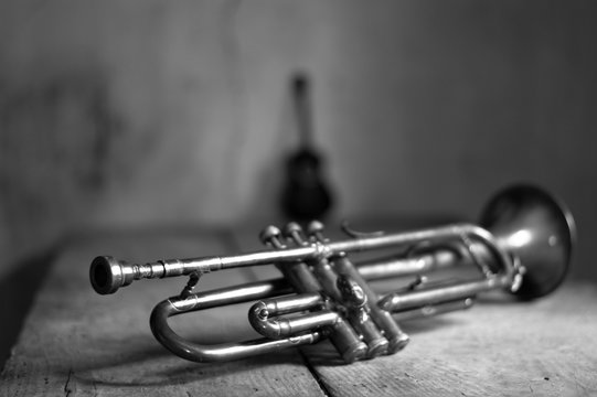 trumpet on black background