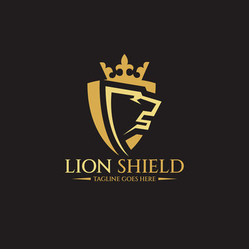 Lion shield logo design template. Vector ilustration