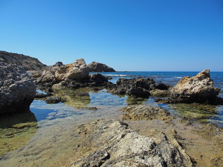 steel water reflecting rocks 