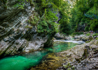 Vintgar gorges near bled in Slovenia turquoise water