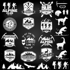 Vintage typography design with mountaineers and mountain silhouette.