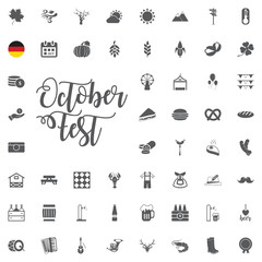 Oktoberfest icon set with sausage, pretzel, beer, hat, and accordion. Vector illustration in cartoon style isolated on white background
