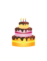 Big birthday cake with cherrys and melting chocolate, vector
