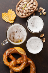 Lager beer and snacks