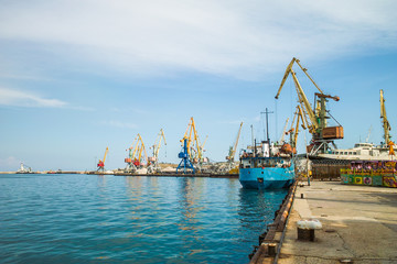 Black sea port in Feodosia, Crimea, Russia.