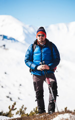 Fototapeta na wymiar Climber in the mountains in winter.
