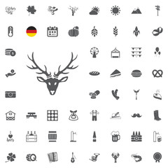 Octoberfest icon set. German food and beer symbols isolated on white background. Vector illustration.Oktoberfest beer festival flat icons design