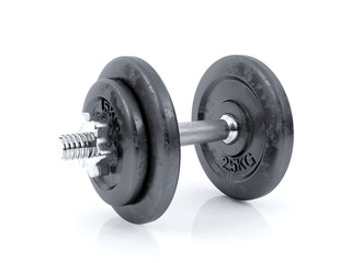 Naklejka premium Cast iron dumbbell on white background, 3D rendering