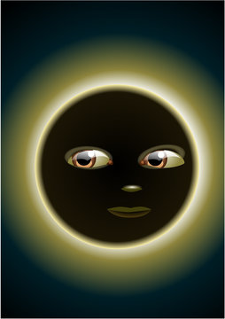 A sun in eclipse mode with face. Vector illustration