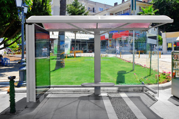 Bus stop in the city