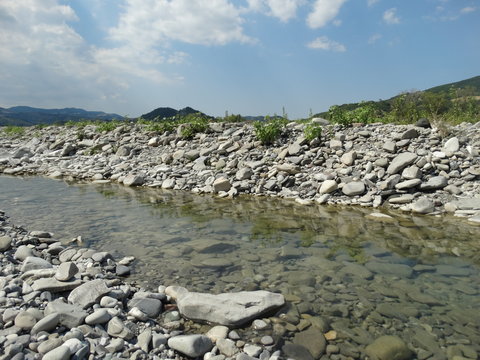 View of the River Ceno, Varano de' Melegari, Emilia Romagna, Italy