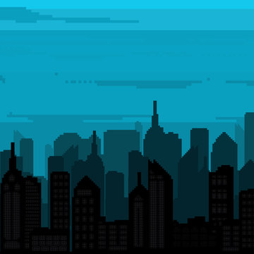 Illustration of vector pixel art city.