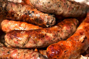 Grilled sausages. Home-made Sausages. Bavarian sausages.