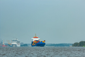 Fototapeta premium New blue container ship