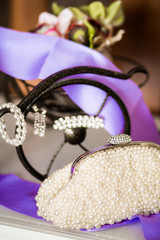 white wedding shoes on a wood background