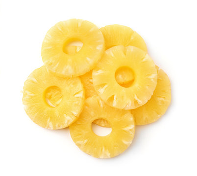 Top view of canned pineapple rings