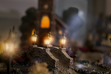 miniature church at night
