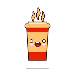 Coffee cup. Cute kawaii smiling and friendly coffee character icon. Flat design Vector Illustration cartoon style