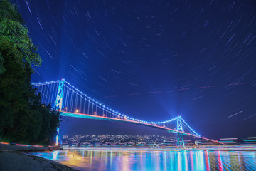 lions gate bridge and stars trail,Stanley park Vancouver Canada