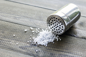 salt crystals and metal saltshaker