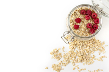 Breakfast of oatmeal with berries in a jar