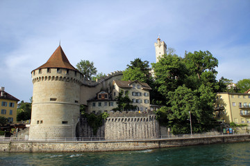 Fototapeta premium Old town of Lucerne and River Reuss embankment view, Switzerland