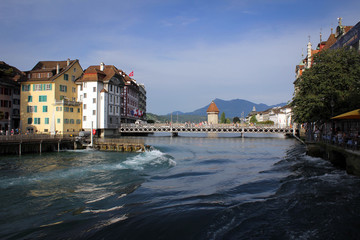 Old town of Lucerne and River Reuss embankment view, Switzerland