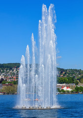 Fototapeta premium Fountain on Lake Zurich in Switzerland