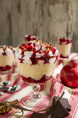 Tapioca pudding with pomegranate jelly and meringue