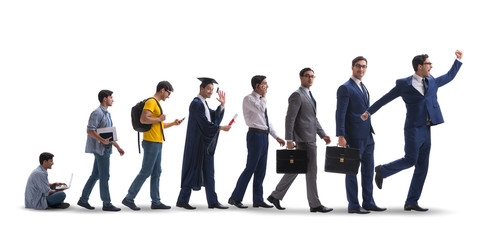 Business concept with man progressing through stages