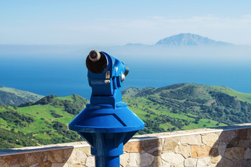 Binoscope at the viewpoint Mirador del Estrecho in Tarifa, Spain