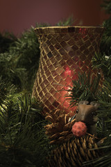 vertical Christmas background with mouse and pinecones