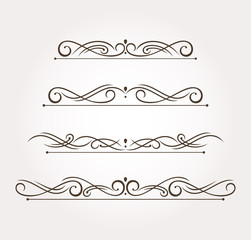 Set of four calligraphic design elements and page decoration. Vector illustration
