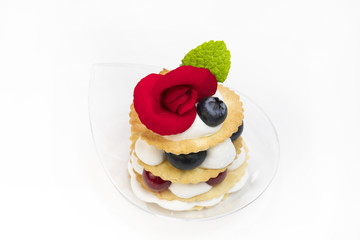 Mini desserts and meat canapes vegetable snacks in plastic cups canapes 