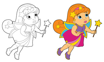 cartoon scene with traveler near the village - illustration for children