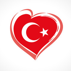 Love Turkey flag emblem. 29 ekim Cumhuriyet Bayrami, Republic Day in Turkey. Celebration banner with vector curving red heart and flag