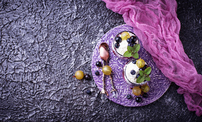 Healthy dessert with berry and cream cheese