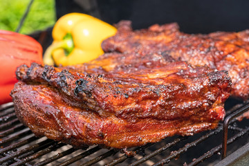 Grilled pork ribs on the grill barbecue