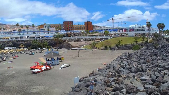 Costa Adeje Tenerife Spain : Drone shot of Playa del Duque beach and hotels