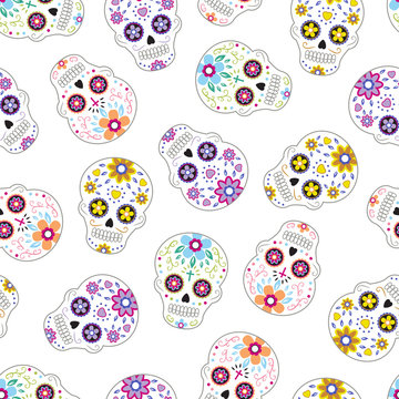 Seamless Pattern Mexican Day of the Dead Sugar Skulls 2