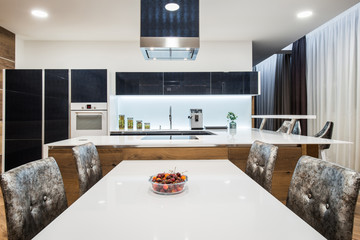 Modern kitchen interior view from dining table