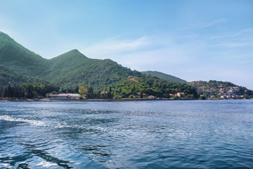 Beautiful view with small city on seashore