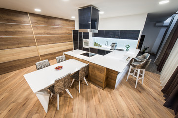 Top view of contemporary kitchen interior