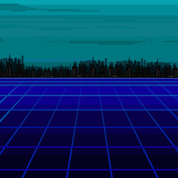 Illustration of vector pixel city.